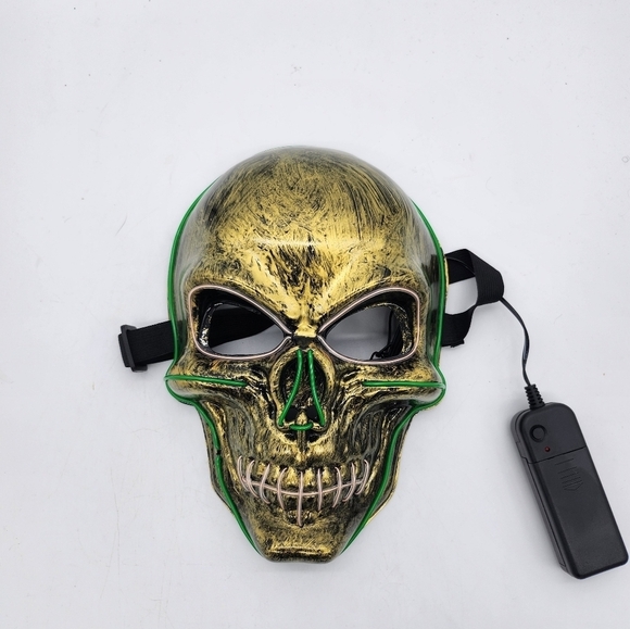 NEW LED LIGHT UP SKULL MASKS GREEN GOLD - Picture 3 of 3